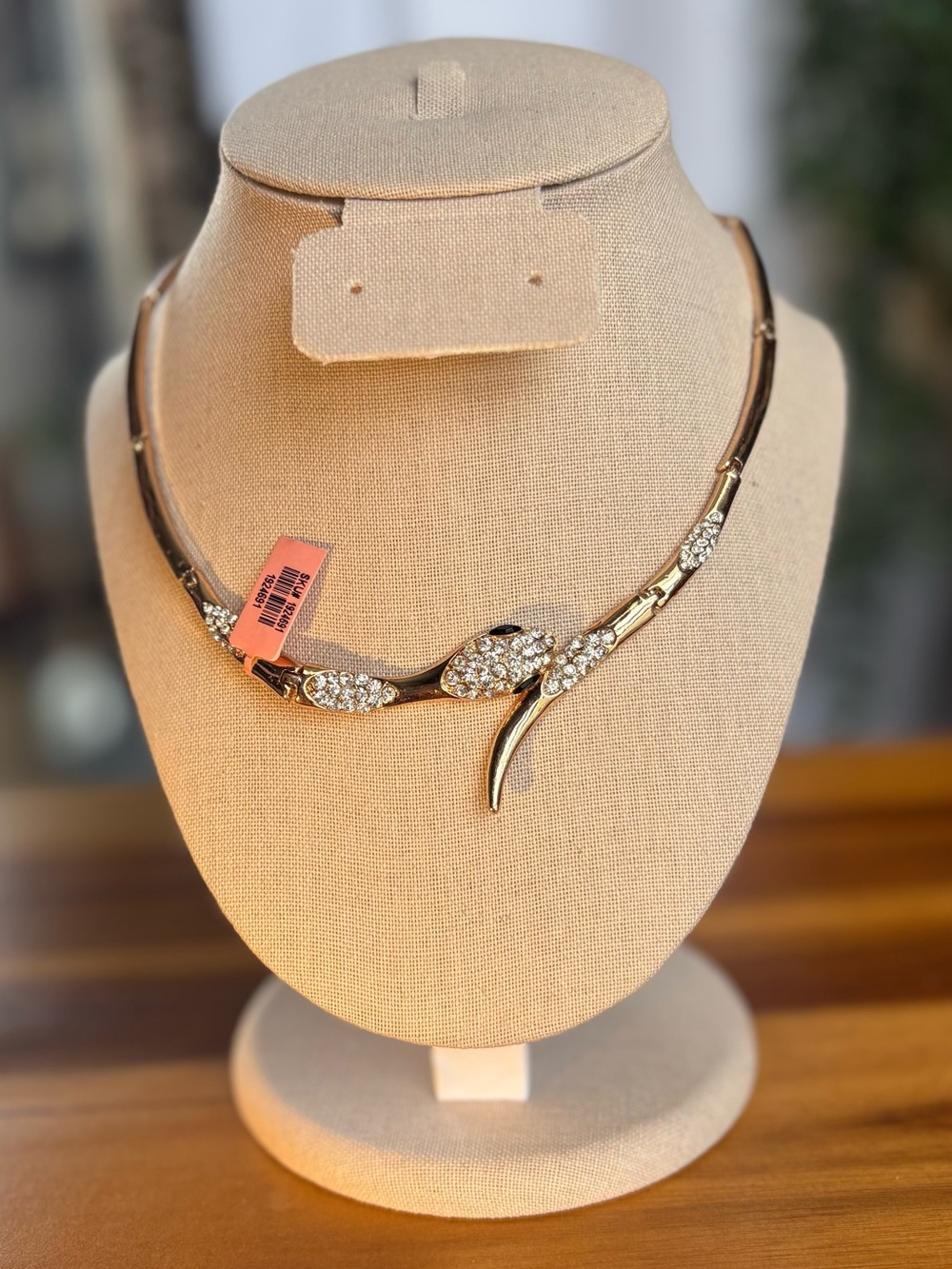 Gold Tone Snake Collar Necklace Rhinestone Paved Serpent 16” Statement Choker